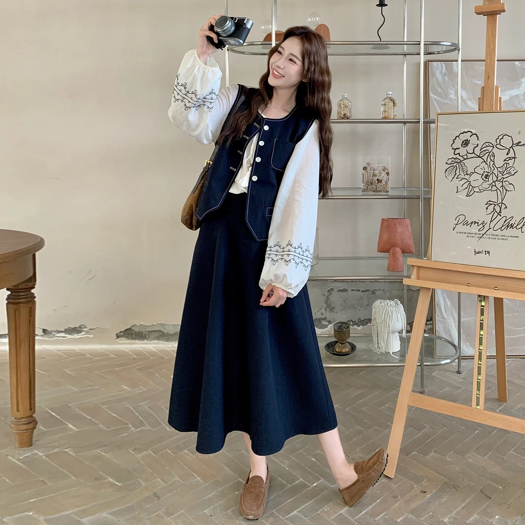 休闲显瘦马甲洋气碎花针织半身裙套装女2025减龄新款巨好看三件套