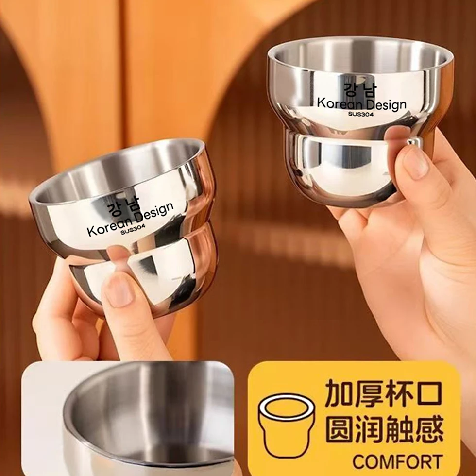 江楠강남正品304不锈钢水杯啤酒饮料杯子双层隔热防烫葫芦杯220ml