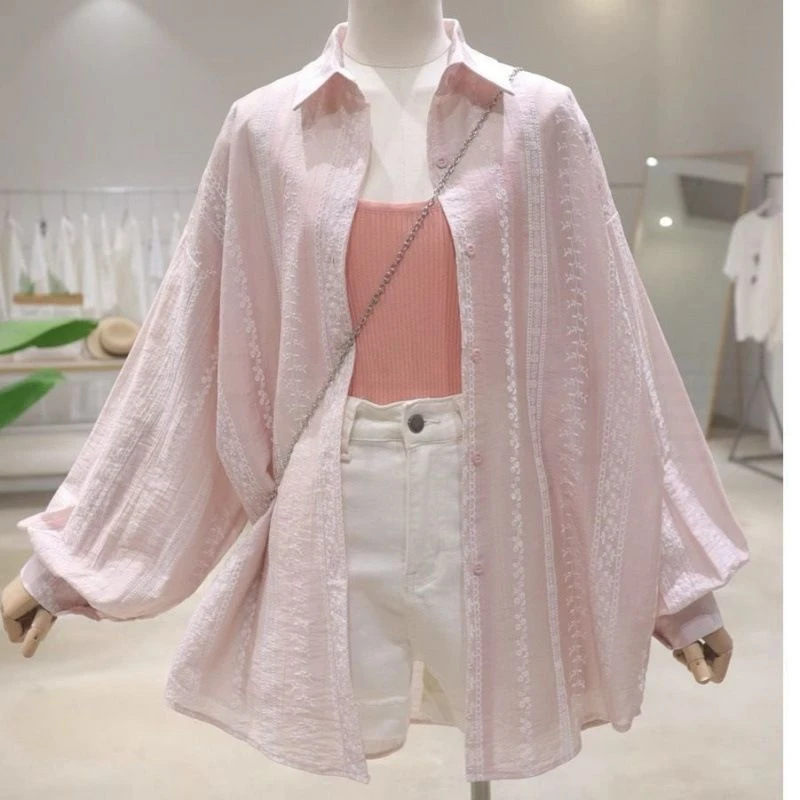 慵懒风肌理感防晒衬衫女设计感2025宽松休闲衬蕾丝慵懒风防晒衬衫