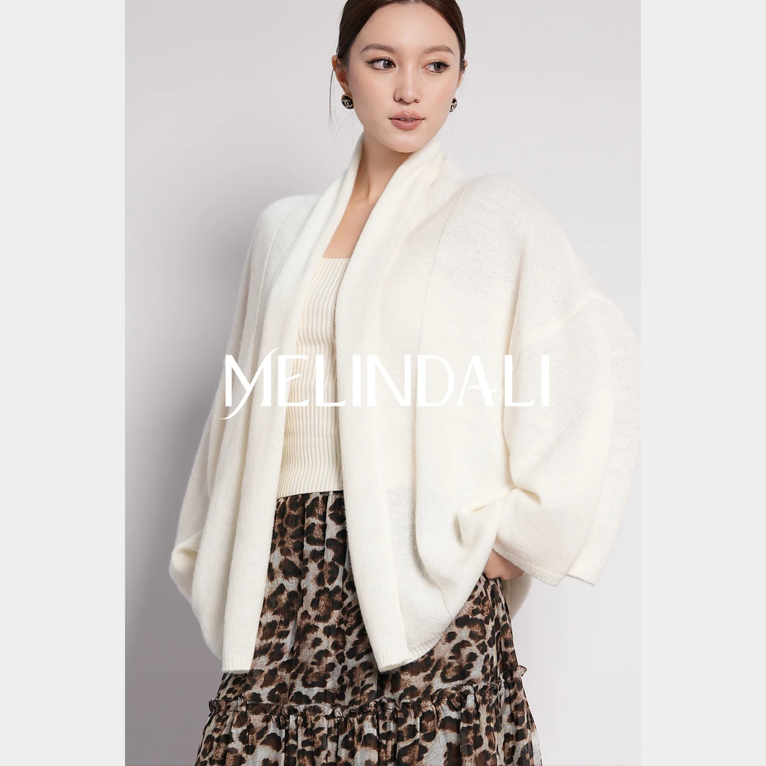 Melinda Li【云柔开衫】私服莱赛尔绵羊毛羊驼毛白色针织开衫外套