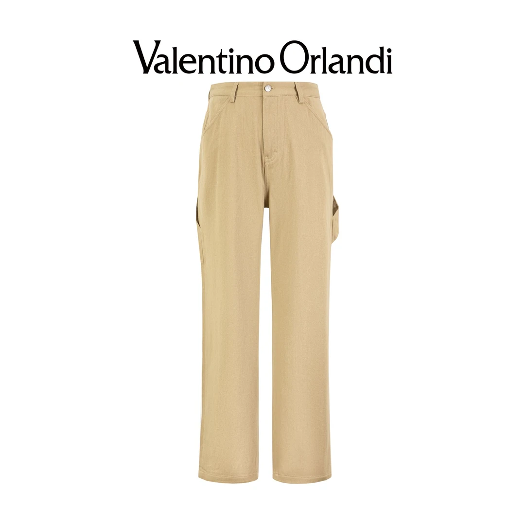 Valentino orlandi男士春秋A版时尚百搭简约字母刺绣直筒牛仔裤