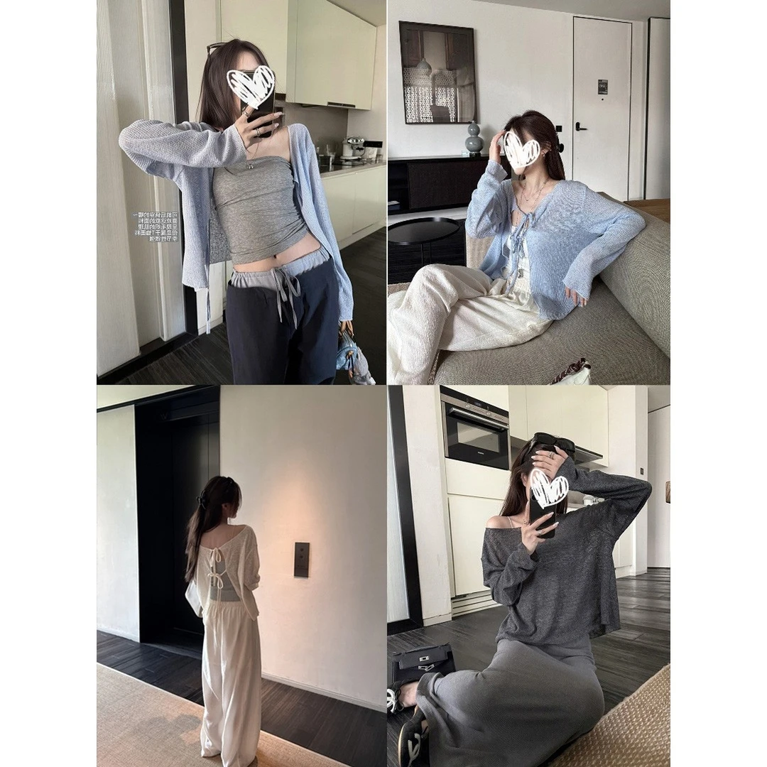 2025新款跨季节可前后俩穿肌理感宽松休闲防晒针织开衫上衣女