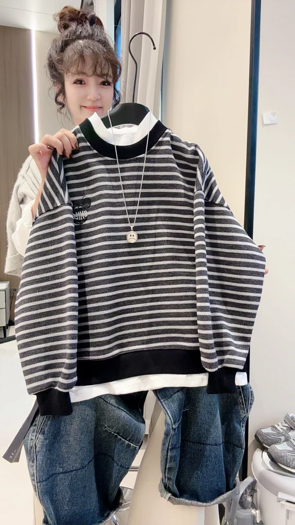 【缎品棉加绒】秋冬款儿童韩版加厚一体绒针织时尚休闲卫衣男女童