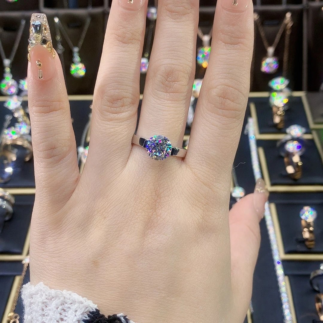 合成碳硅石（莫桑石）戒指/指环18K金镶嵌叶*