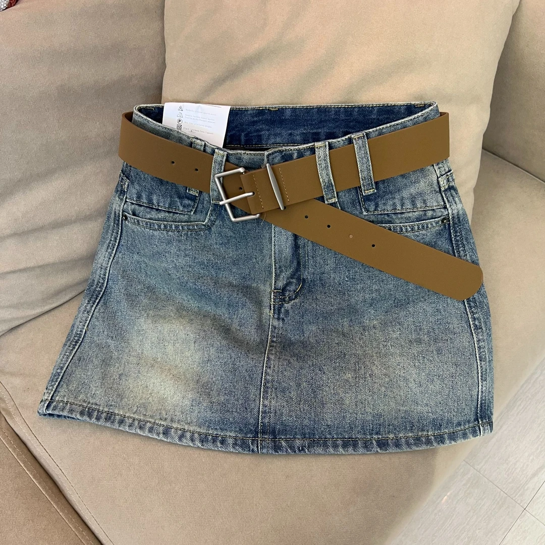 蓝色高腰显瘦半身裙女夏季设计感小众a字包臀防走光复古牛仔短裙