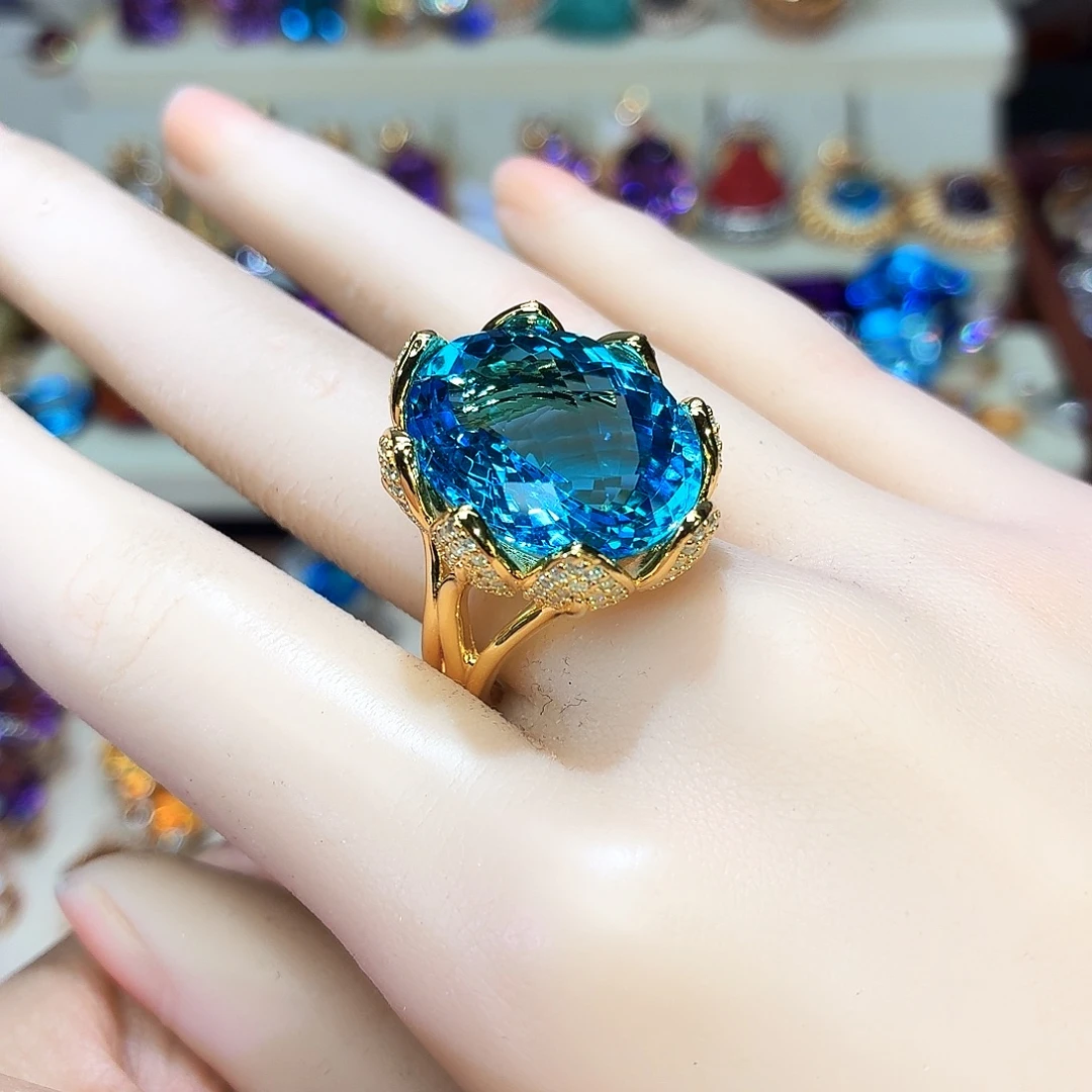 戒指托帕石银S925镶嵌