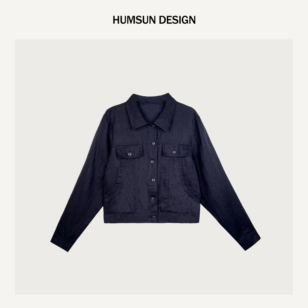 HUMSUN/禾木笙「随想雨露」L*P极简老钱翻领亚麻单排扣短外套 5A526