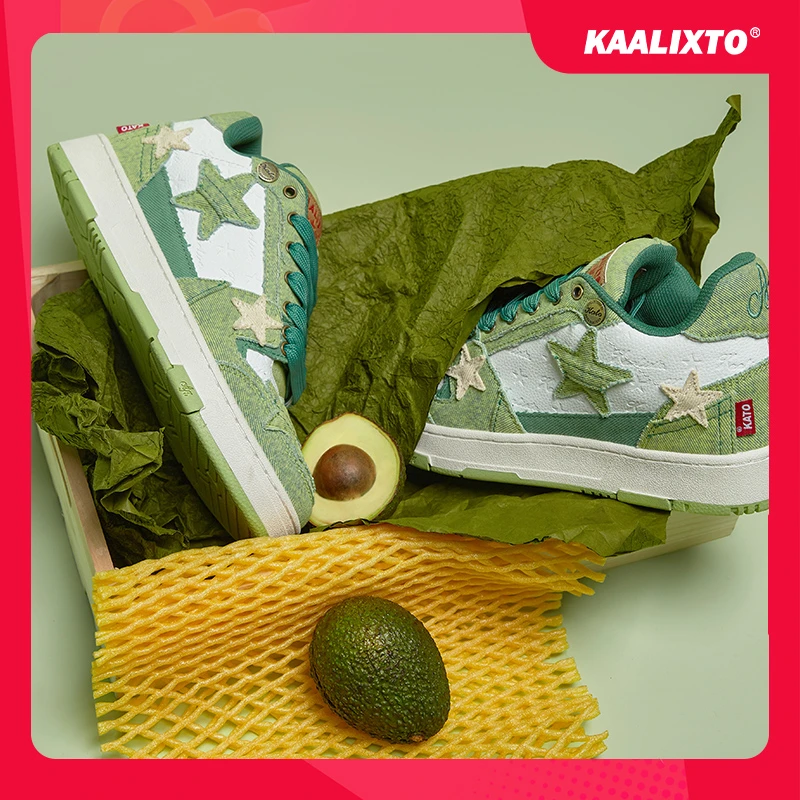 【经典款】Kaalixto牛油果绿色牛仔星星鞋板鞋国潮经典百搭