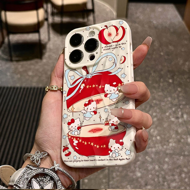 苹果凯蒂猫适用iphone16苹果15pro手机壳14plus褶皱13磨砂12软11