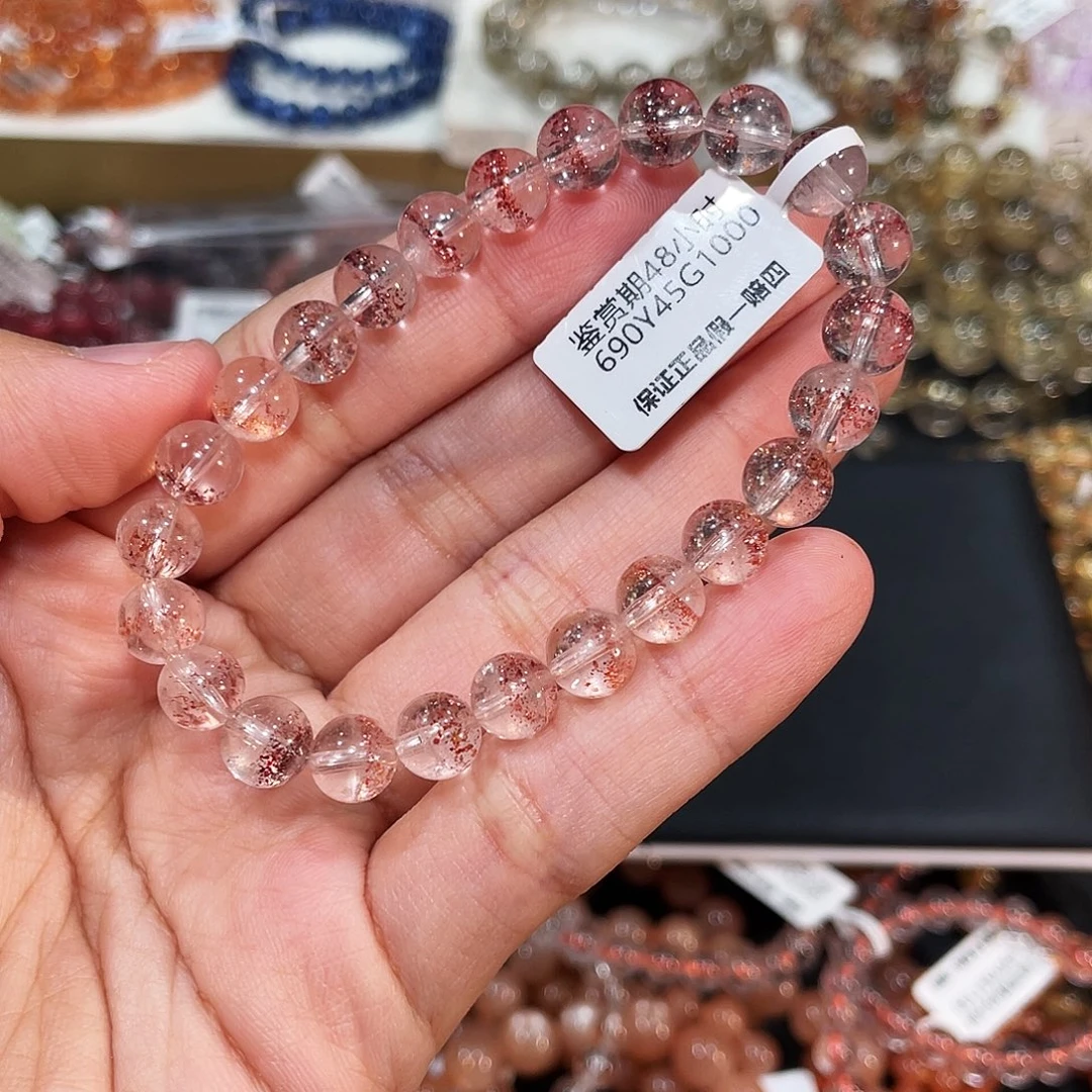 鱼***么水晶未镶嵌手链高品质金草莓8mm