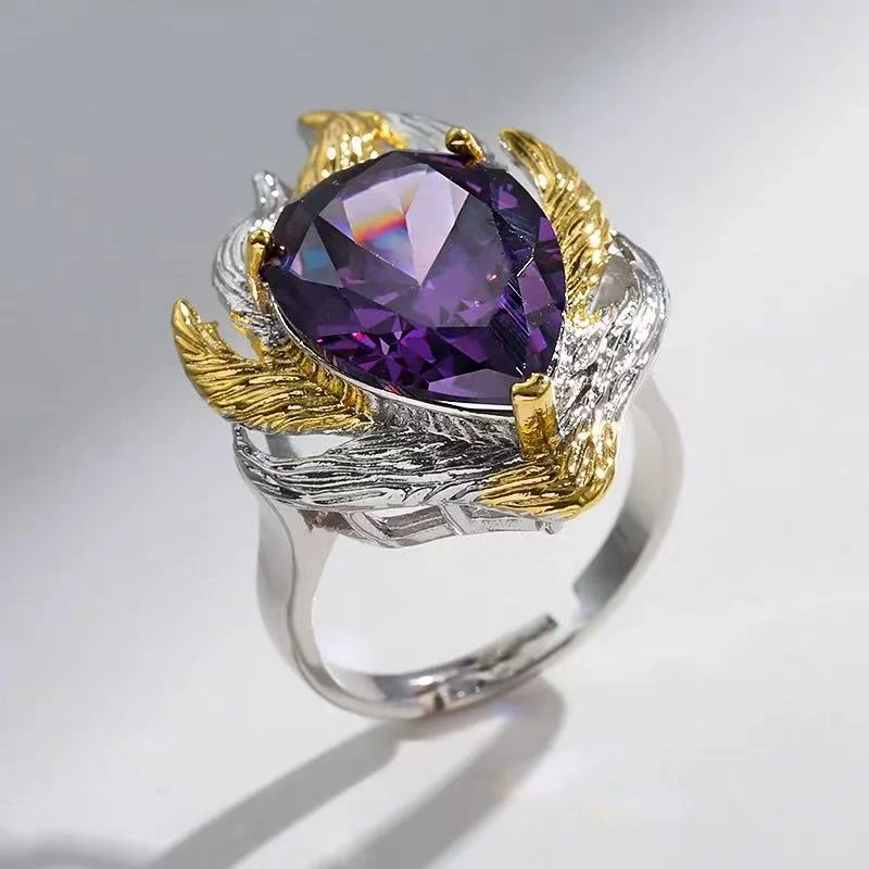 铜合金戒指 时尚蓝色轻奢奢华百搭戒指女指环可调节戒指  7666-3