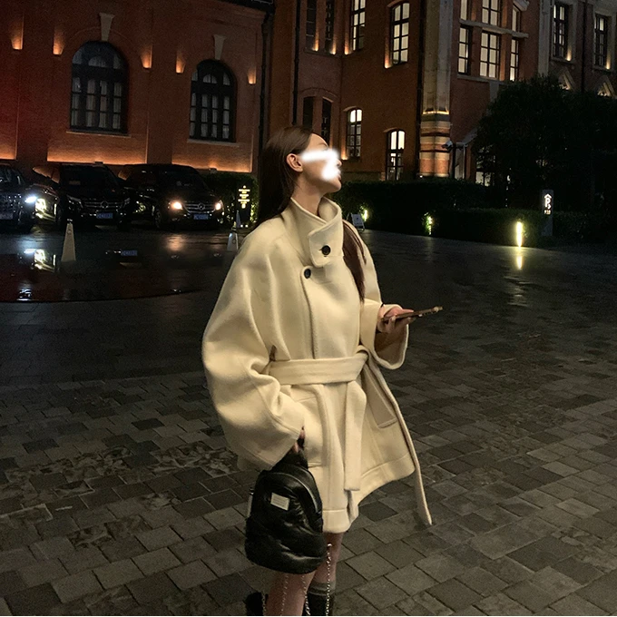 赫本风气质韩版短款廓形夹棉毛呢外套呢子大衣冬季女kk-08870