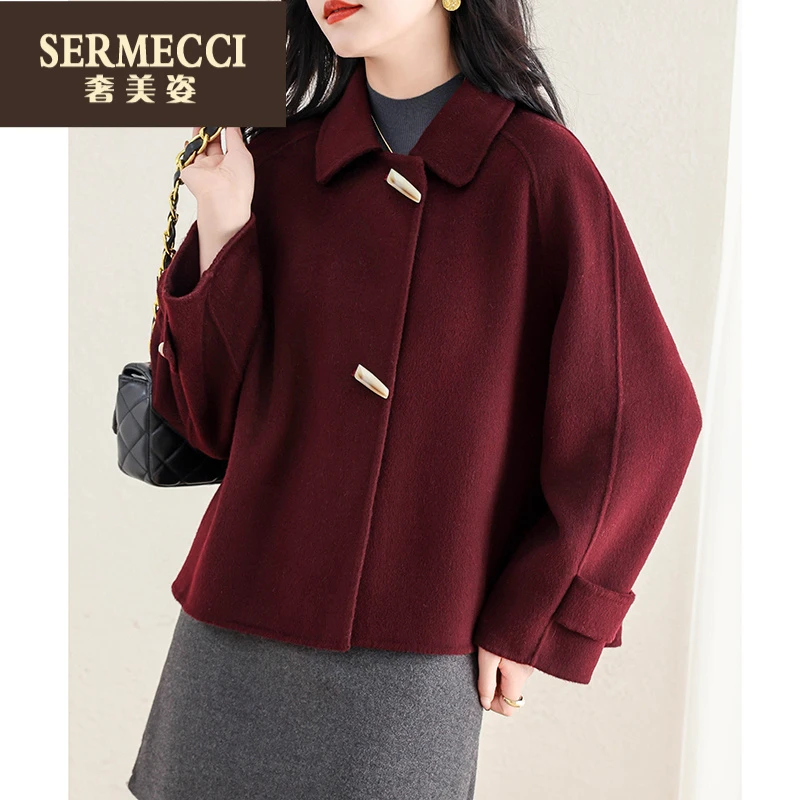奢美姿2025秋冬新款双面大衣女短款小个子高级加厚呢子外套