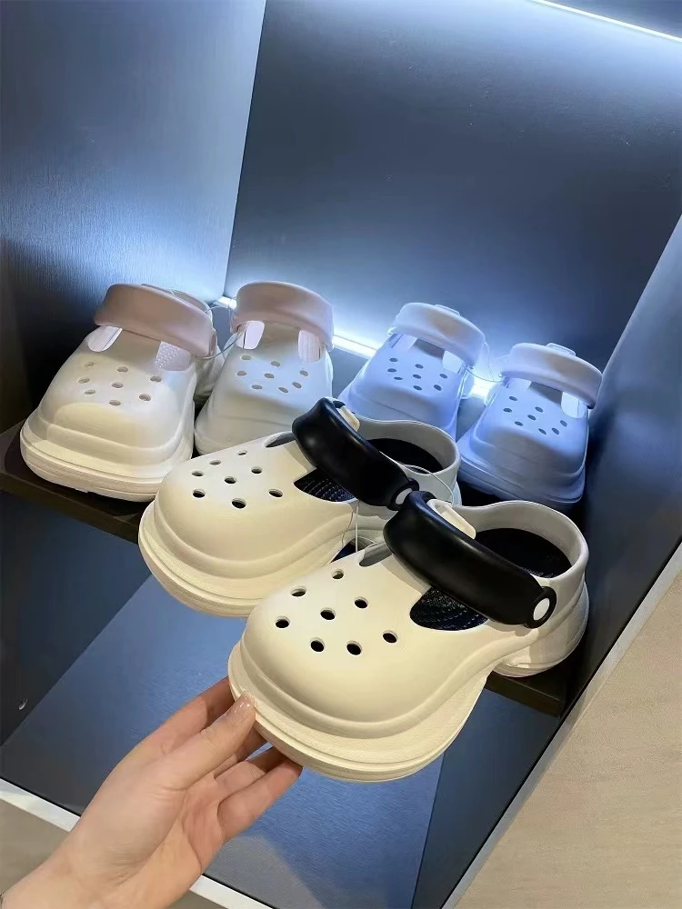 夏季新款时尚高颜值外穿足弓支撑防滑增高厚底洞洞鞋