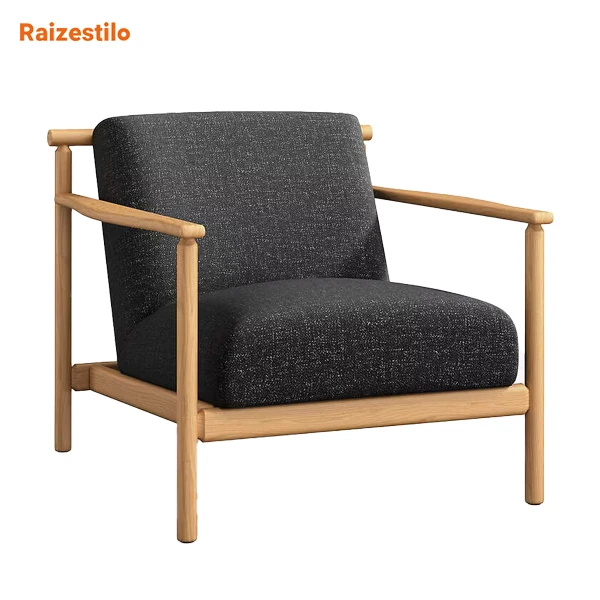 设计师创意设计实木沙发椅子自然休闲风轻奢落地设计红橡木休闲椅