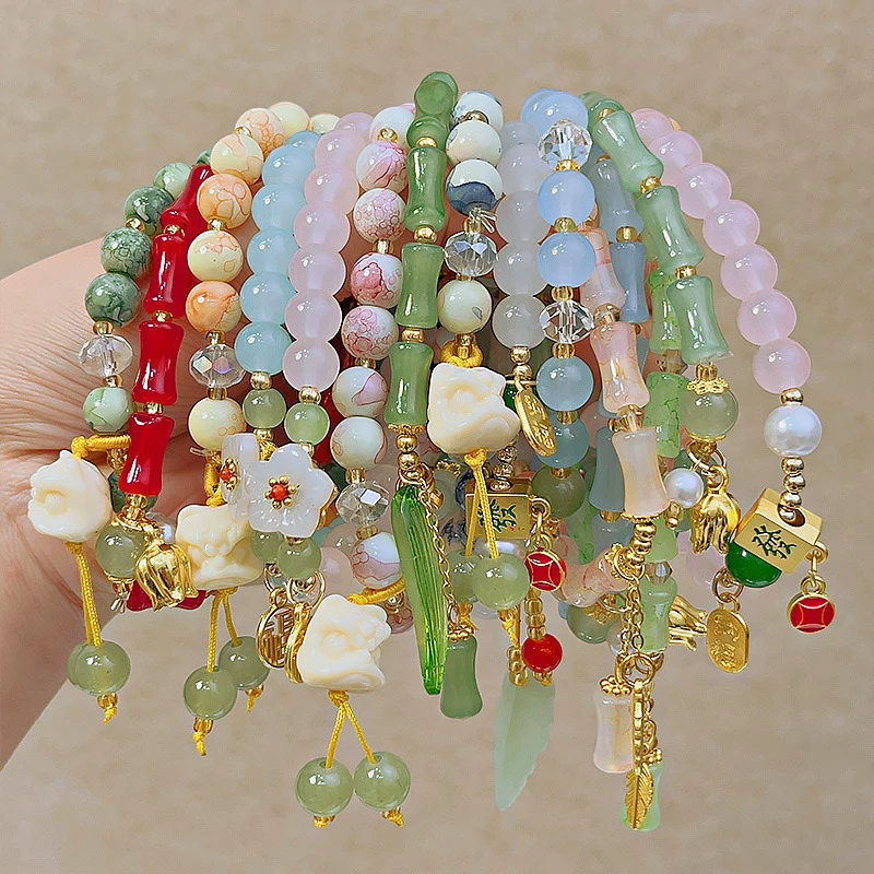 合金手链 手工串珠玻璃手链甜美少女学生手串外出百搭小众网红ins