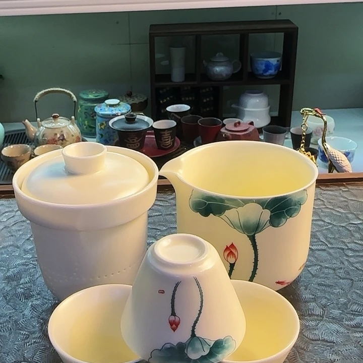 青花瓷器茶具套装旅行茶具茶叶罐玻璃杯个人杯