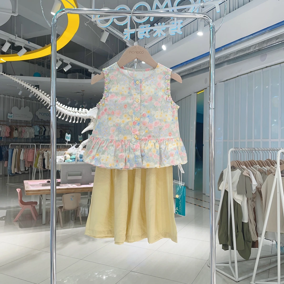 MOMOCO女童2025新款夏季薄款纯棉度假风甜美碎花套装77630580175