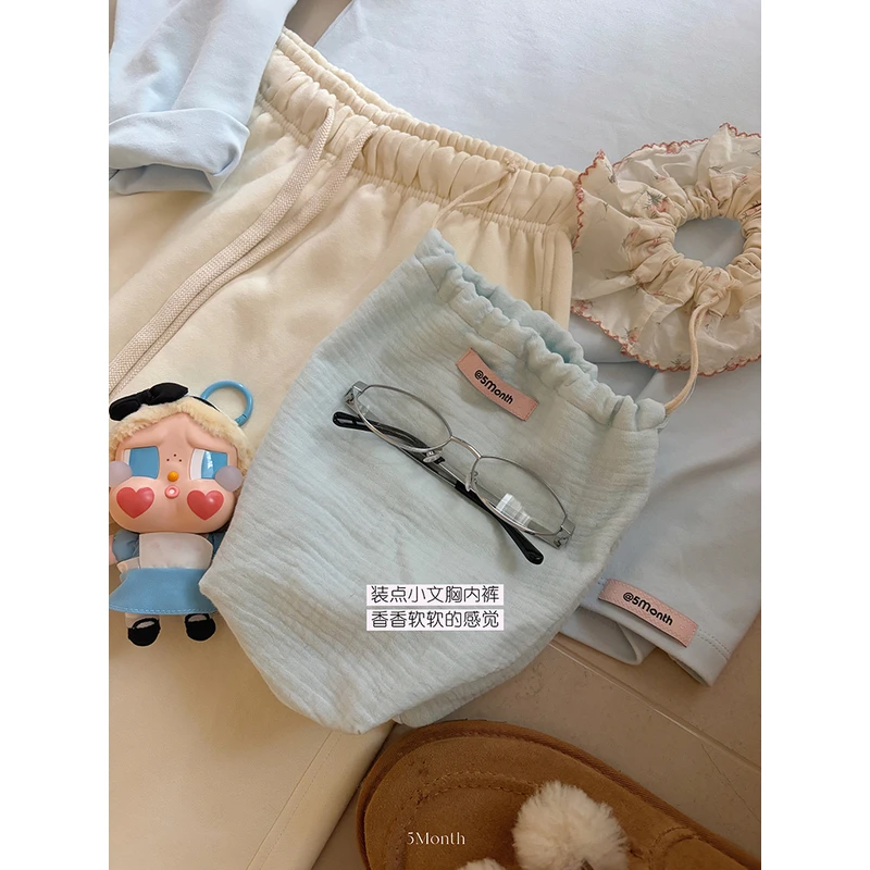 【奶油风束口】4层婴儿纱加厚立体底部大容量抽绳收纳包3073