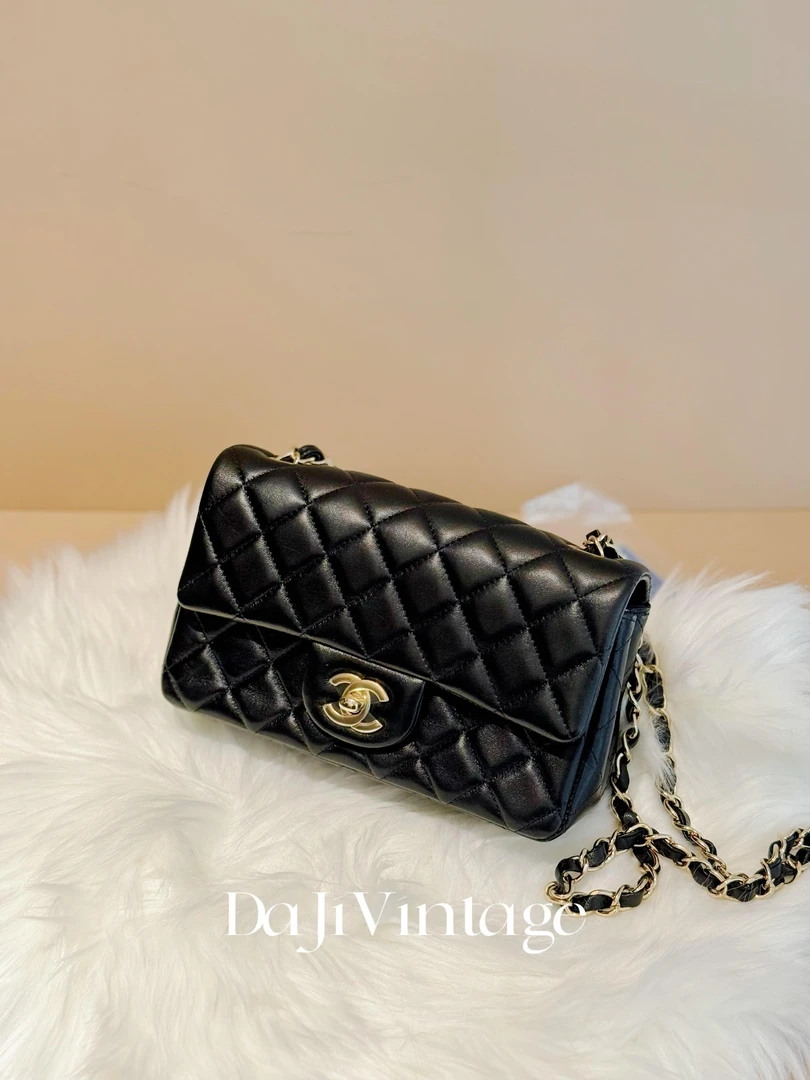 99新  大吉中古/Chanel香奈儿黑金大mini斜挎包