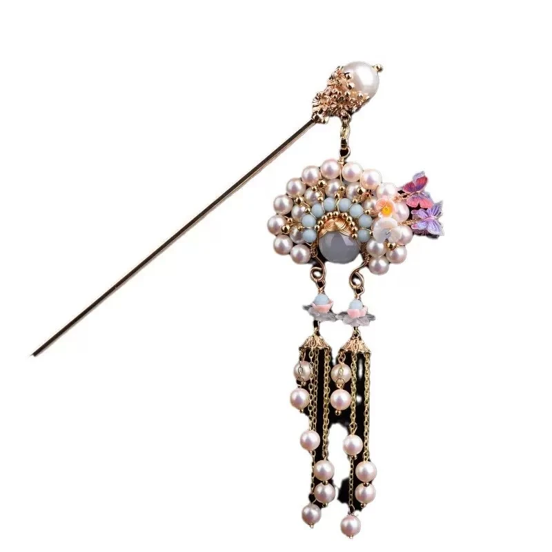 (定制款)气质优雅国风百搭法式简约ins优雅发夹高级珠珠刀马旦