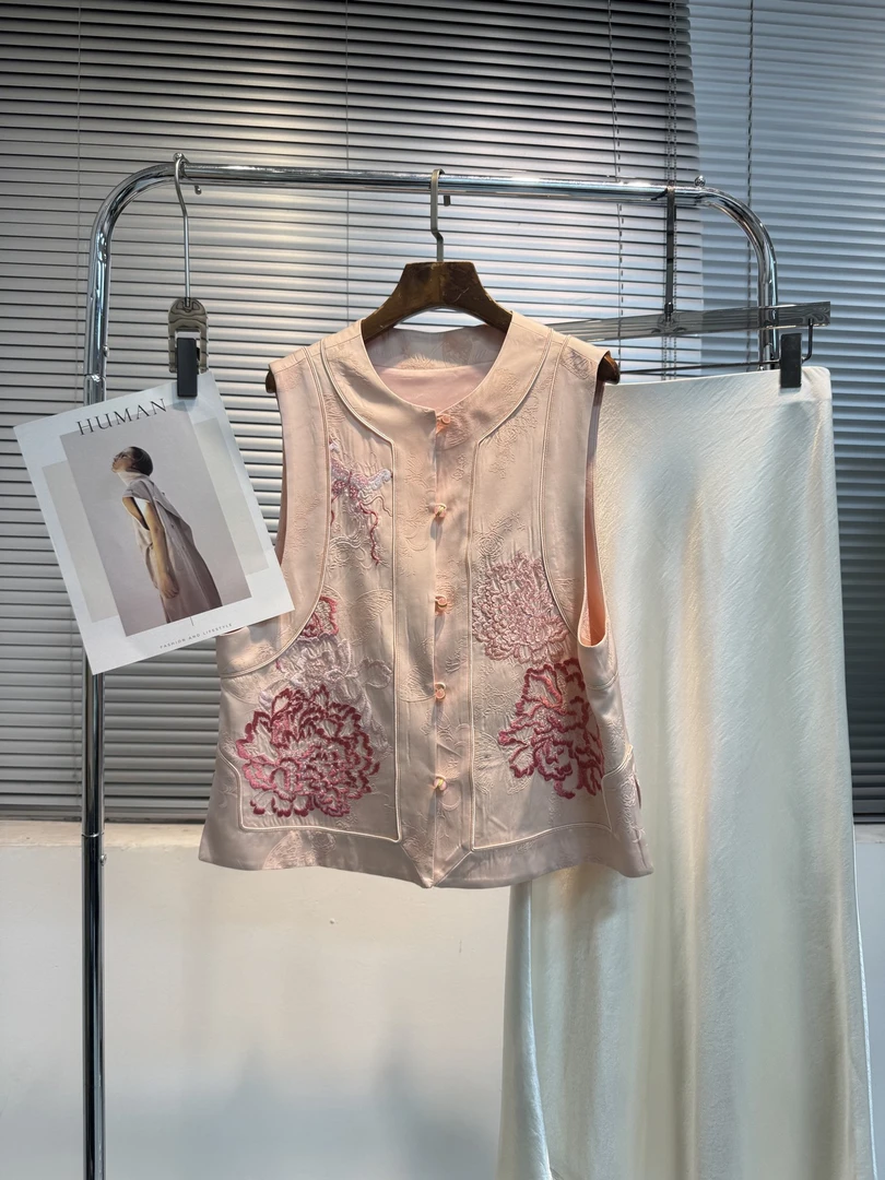 [情书专属] 轻国风新中式人丝刺绣钉珠无袖马夹