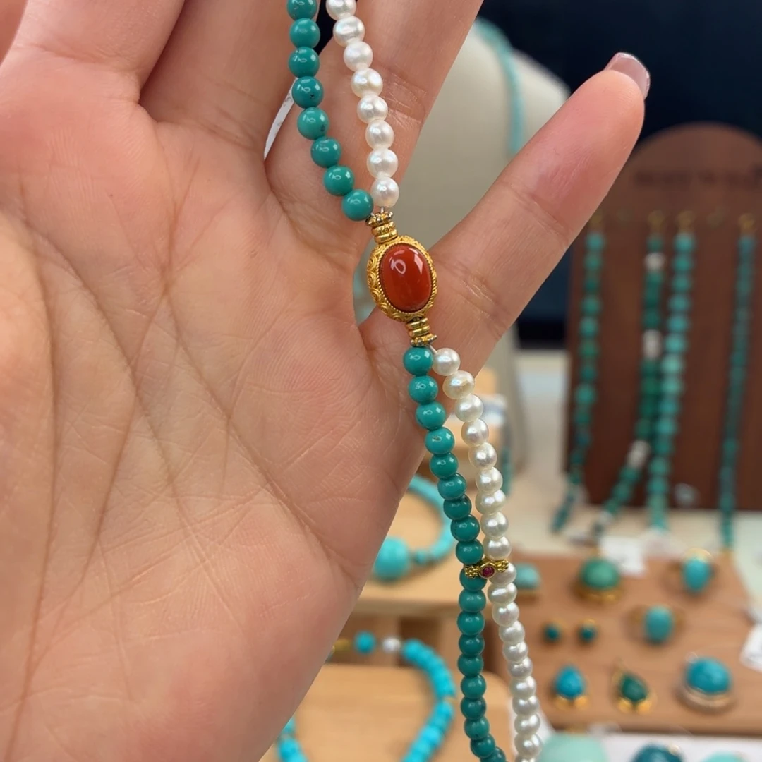 绿松石银S925镀金镶嵌颈饰