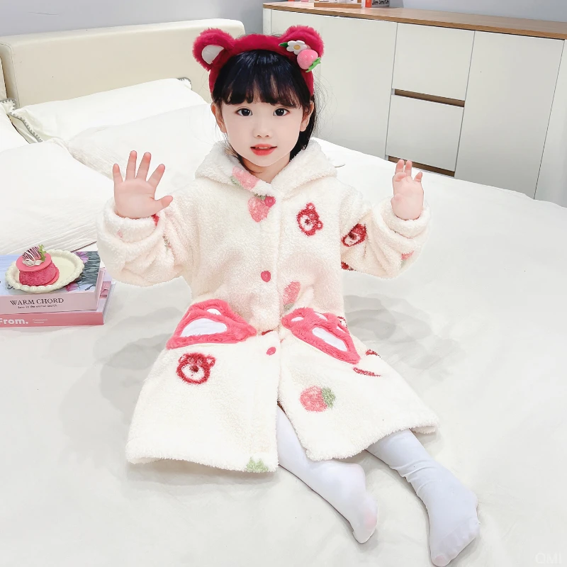 儿童睡袍冬季男童浴袍珊瑚绒加绒加厚女童睡衣卡通男女孩小孩套装