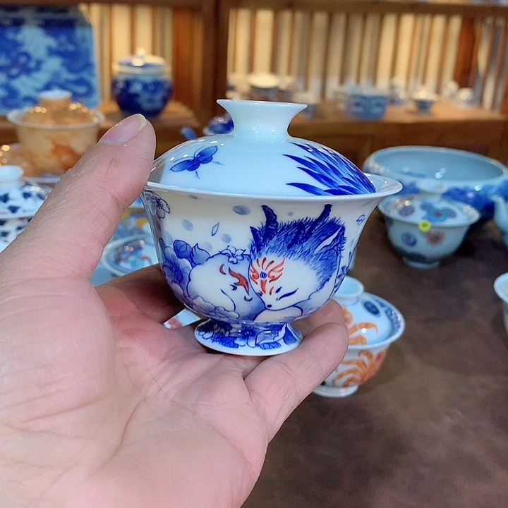 錡镇堂手工手绘盖碗
