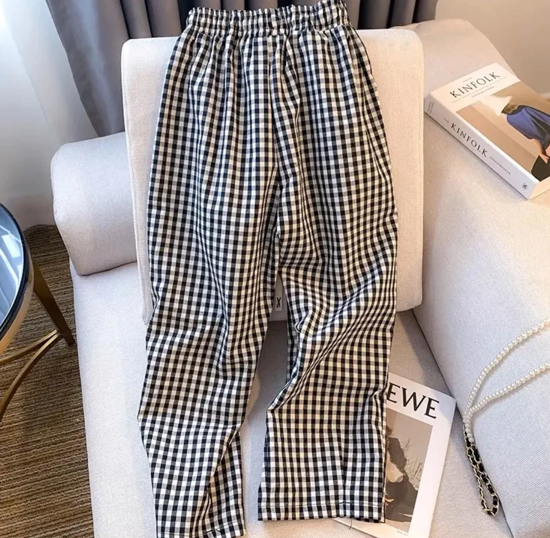 复古黑白小格子阔腿裤女2024夏季薄款梨形显瘦设计感时尚百搭长裤