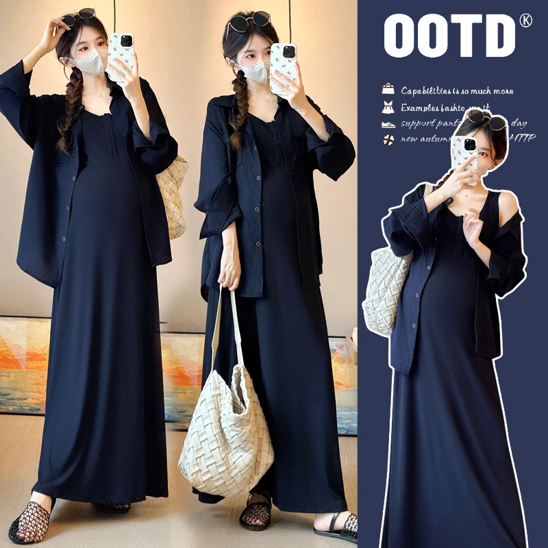 橙子家-新款韩系时尚洋气宽松长裙简约大码显瘦休闲衬衫背心裙