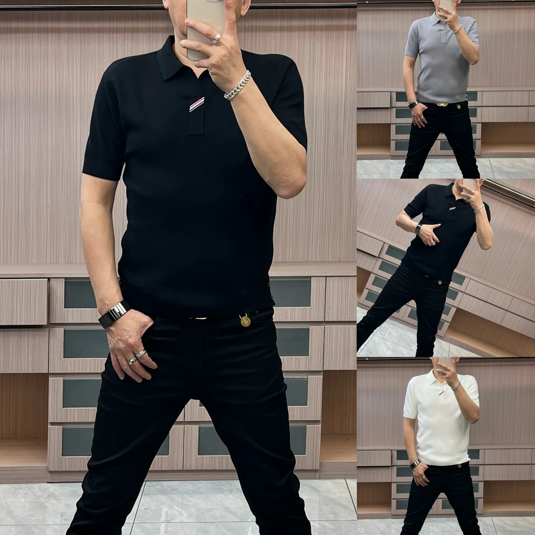 今晨优品-夏季简约商务针织弹力翻领短袖Polo衫面料透气舒适552