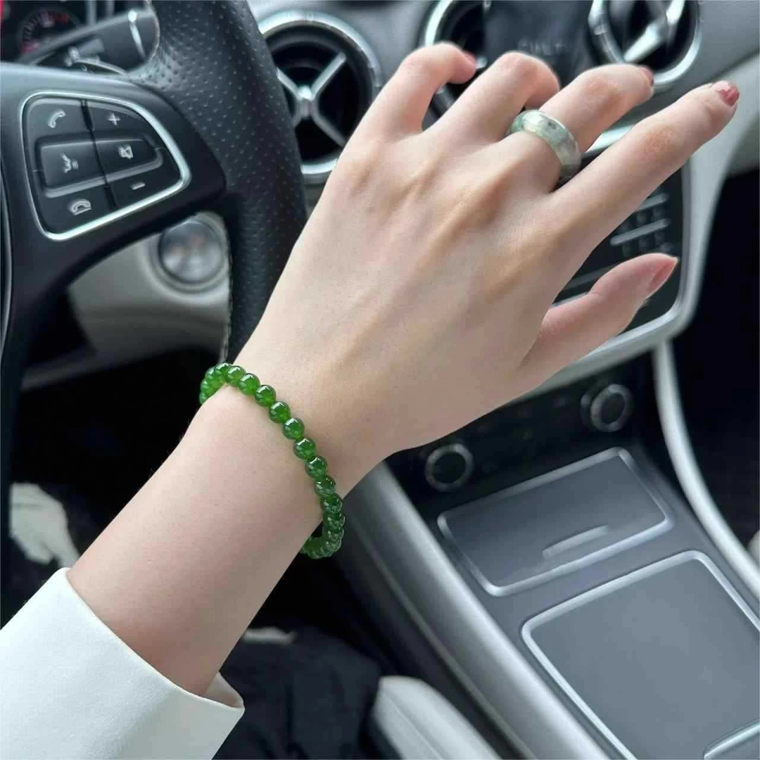 新中式菠菜绿圆珠手串手链男女款清新饰品
