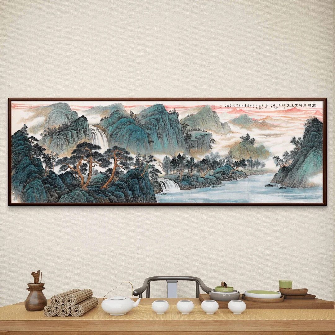 301-62*185锦绣神州万象生富春山居国画客厅沙发背景墙装饰山水画
