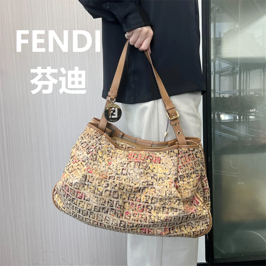 95新 FENDI/芬迪 黄色花卉碎花托特包/52898