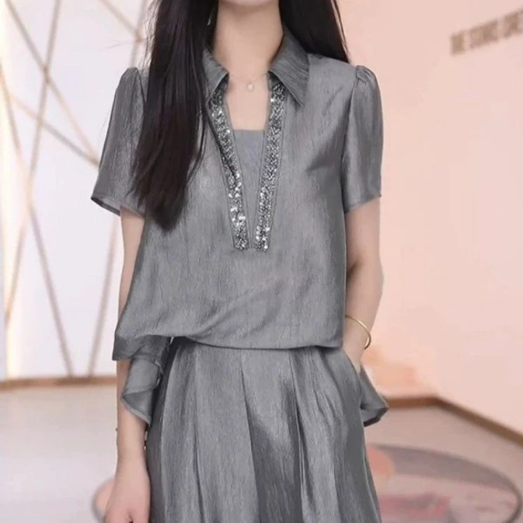 2025夏季新款时尚洋气宽松显瘦气质减龄短袖长裤两件套潮