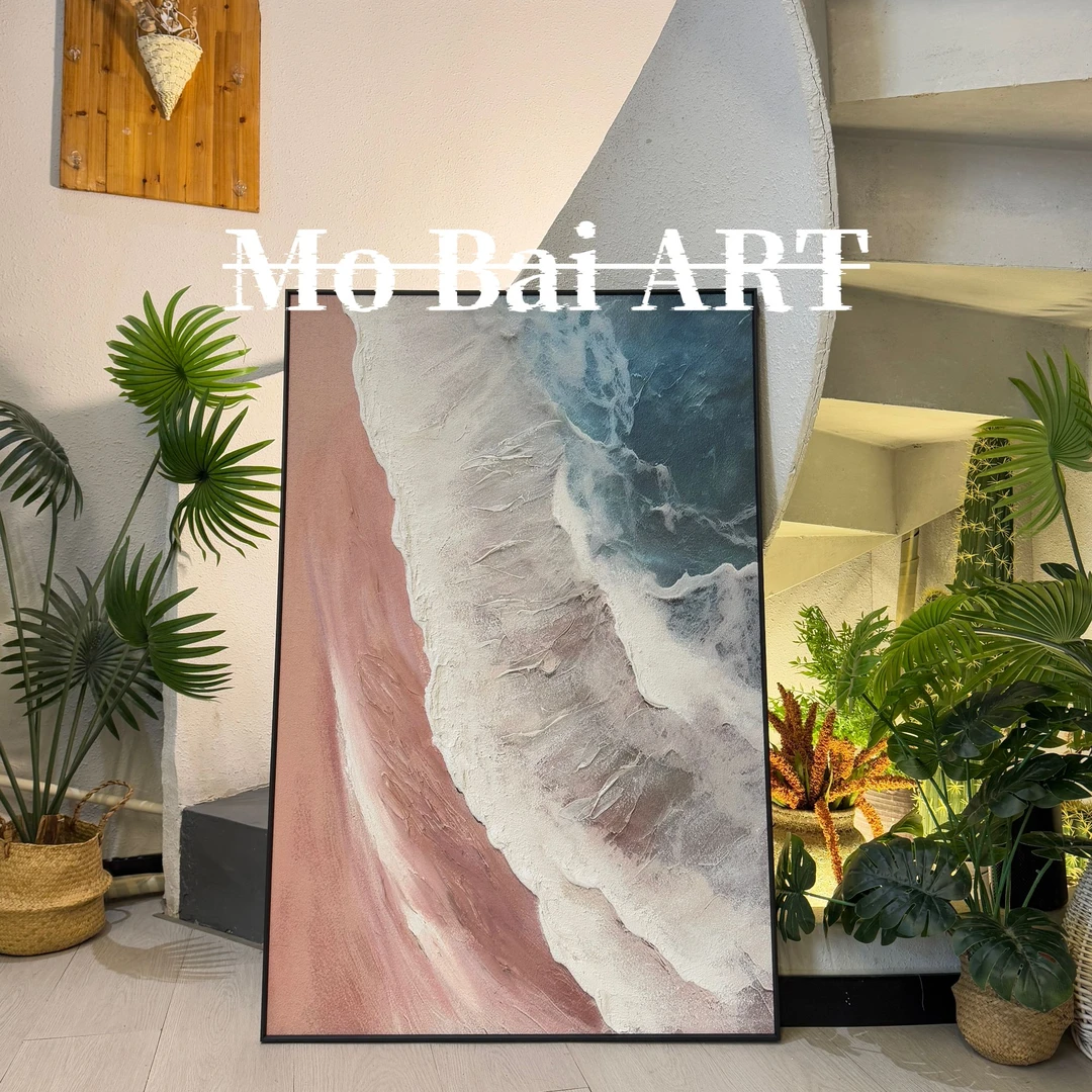 玻璃海手绘立体砂岩肌理油画沙发背景客厅画时尚简约极简装饰画