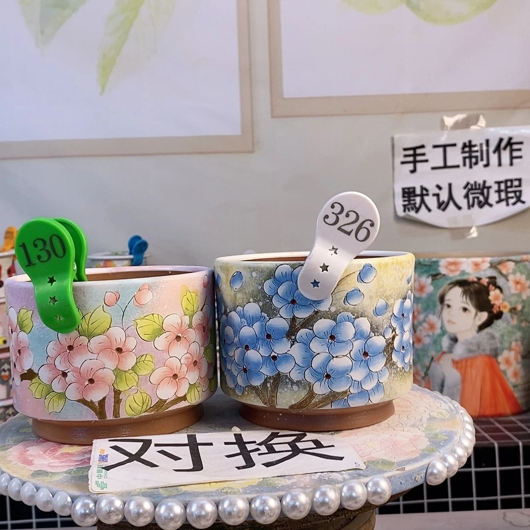 紫砂花盆ᥫ****运红陶手绘花盆