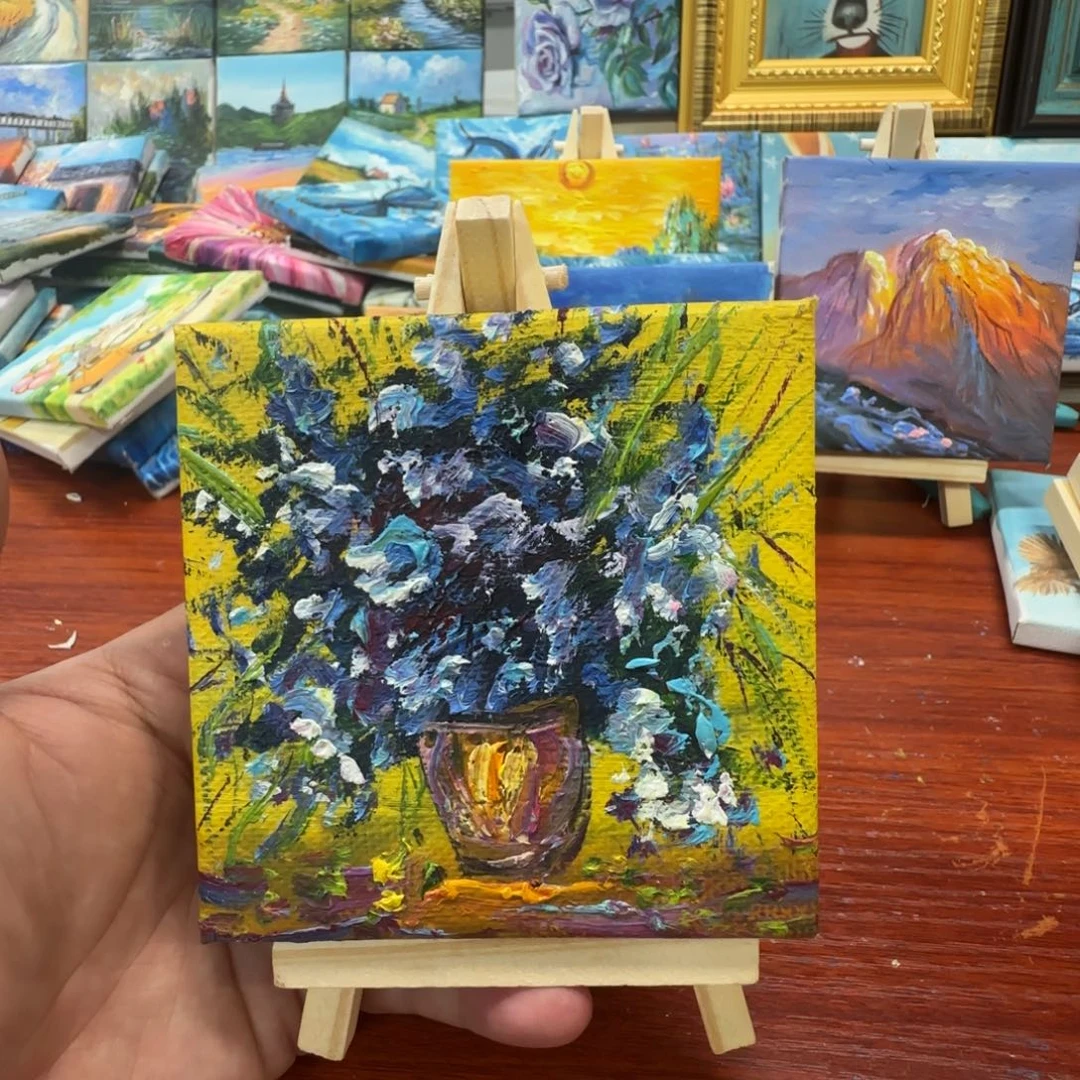 油画10*10尺寸迷你小油画桌搭摆件油画