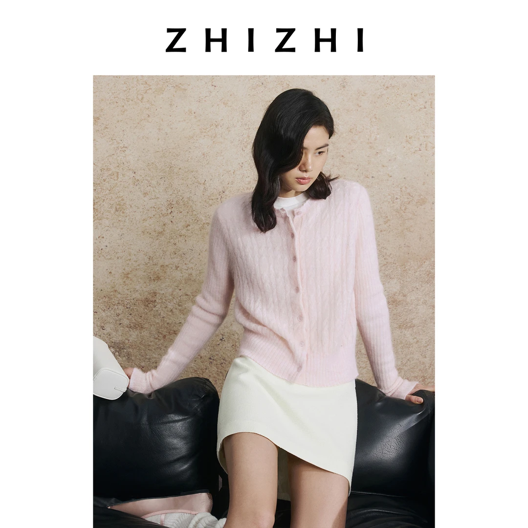 致知 弥山 羊驼羊毛绞花开衫25年秋季新款细腻ZZ2EAKGN069