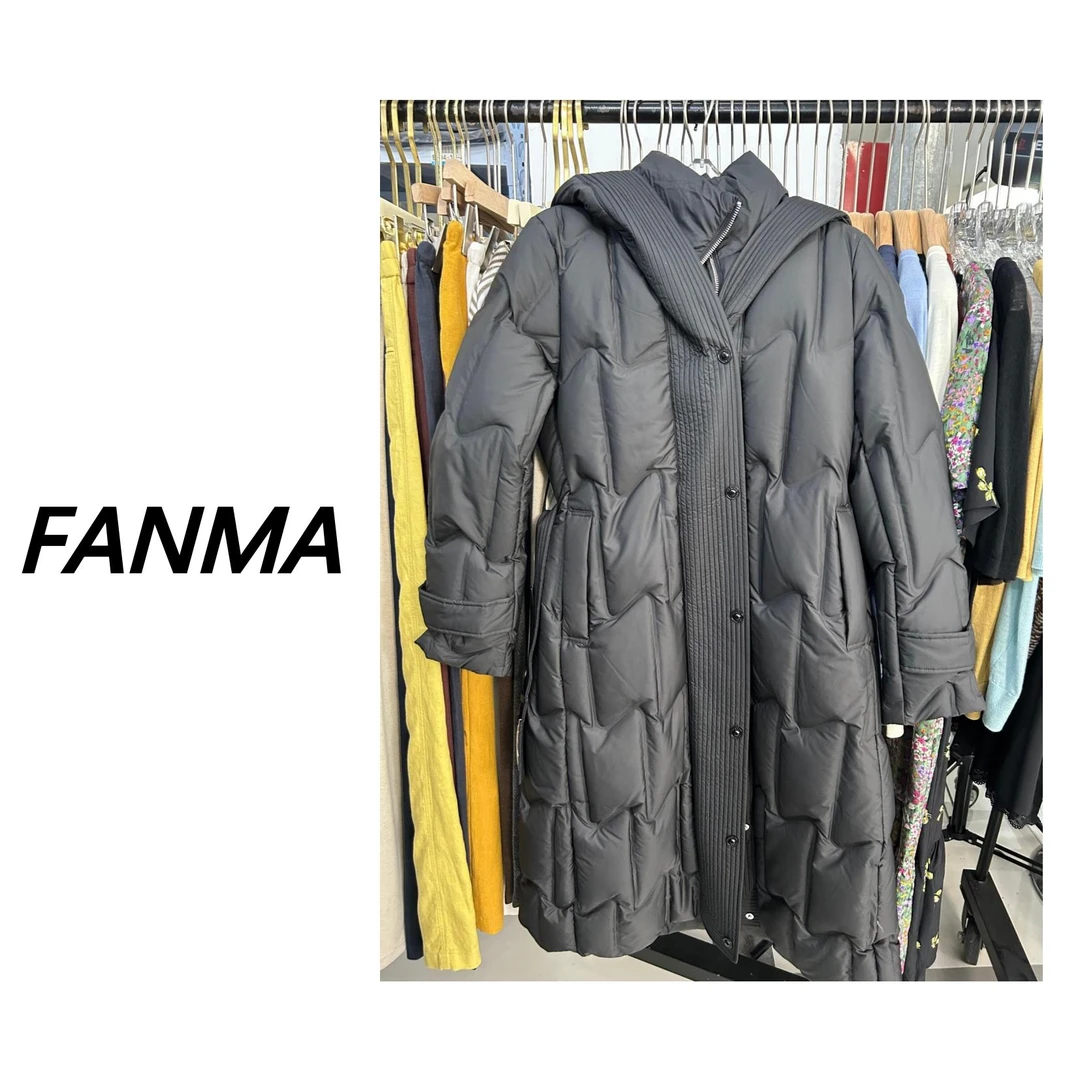 #90白鸭绒# 中长收腰连帽羽绒服 菱格肌理外套 F228-80125