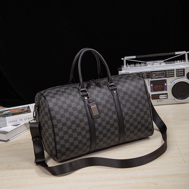 新款格子商务旅行包男大容量男士手提包多功能出差短途潮流行李袋