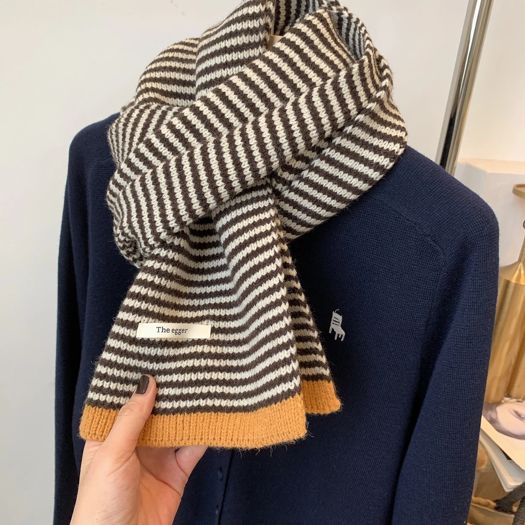 撞色条纹针织围巾女2025秋冬季新款高级感护颈保暖情侣围脖披肩女