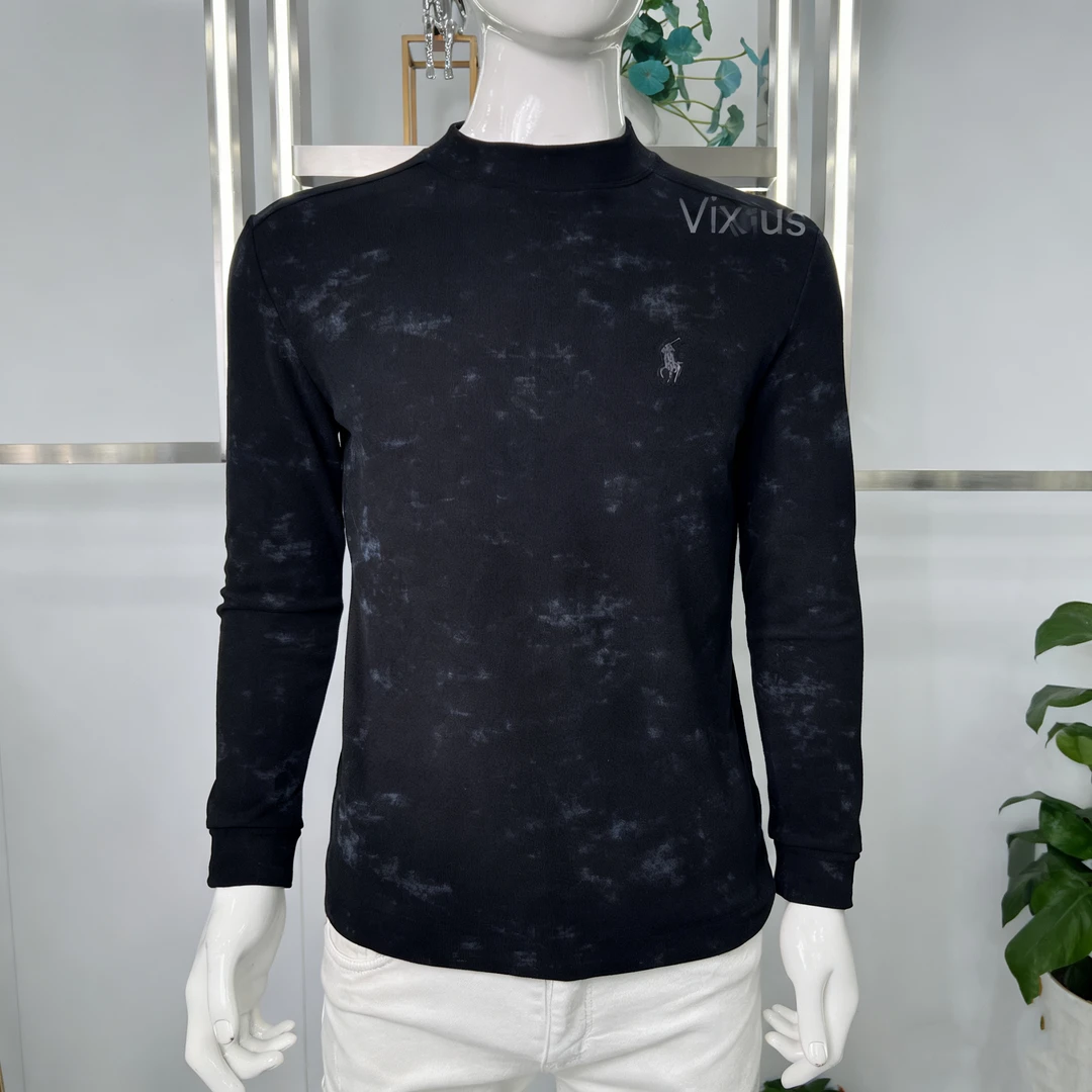 VIXIUS/维哲男士时尚秋潮流休闲百搭茶染长袖轻奢圆领T恤#V190