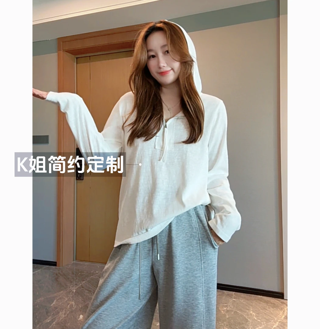 “KK定制”早秋新款门襟拉链长袖连帽衫宽松时尚休闲上衣D2026