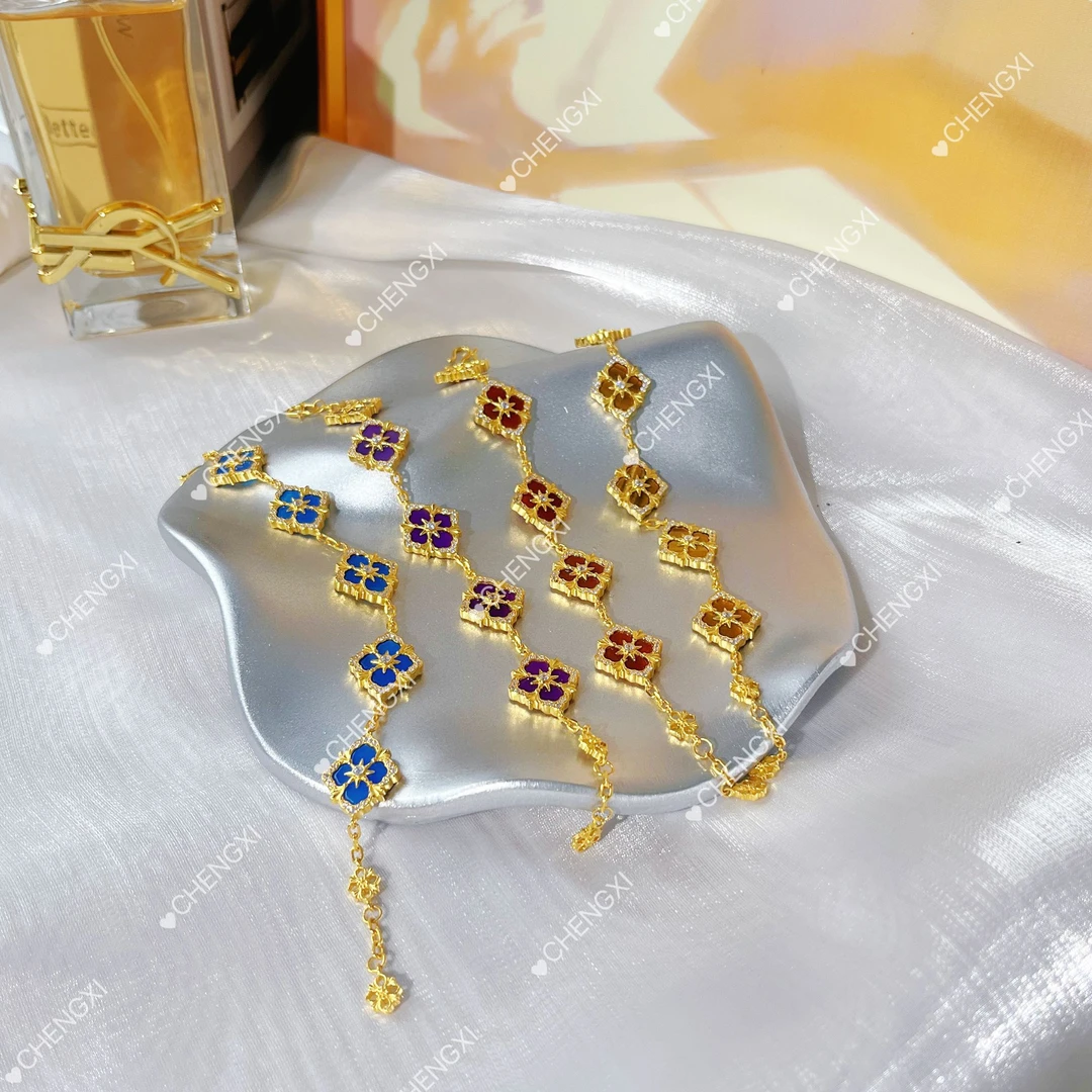 足银手链 足银镀金【菱形五花手链】意式布家菱形五花手链轻奢高级