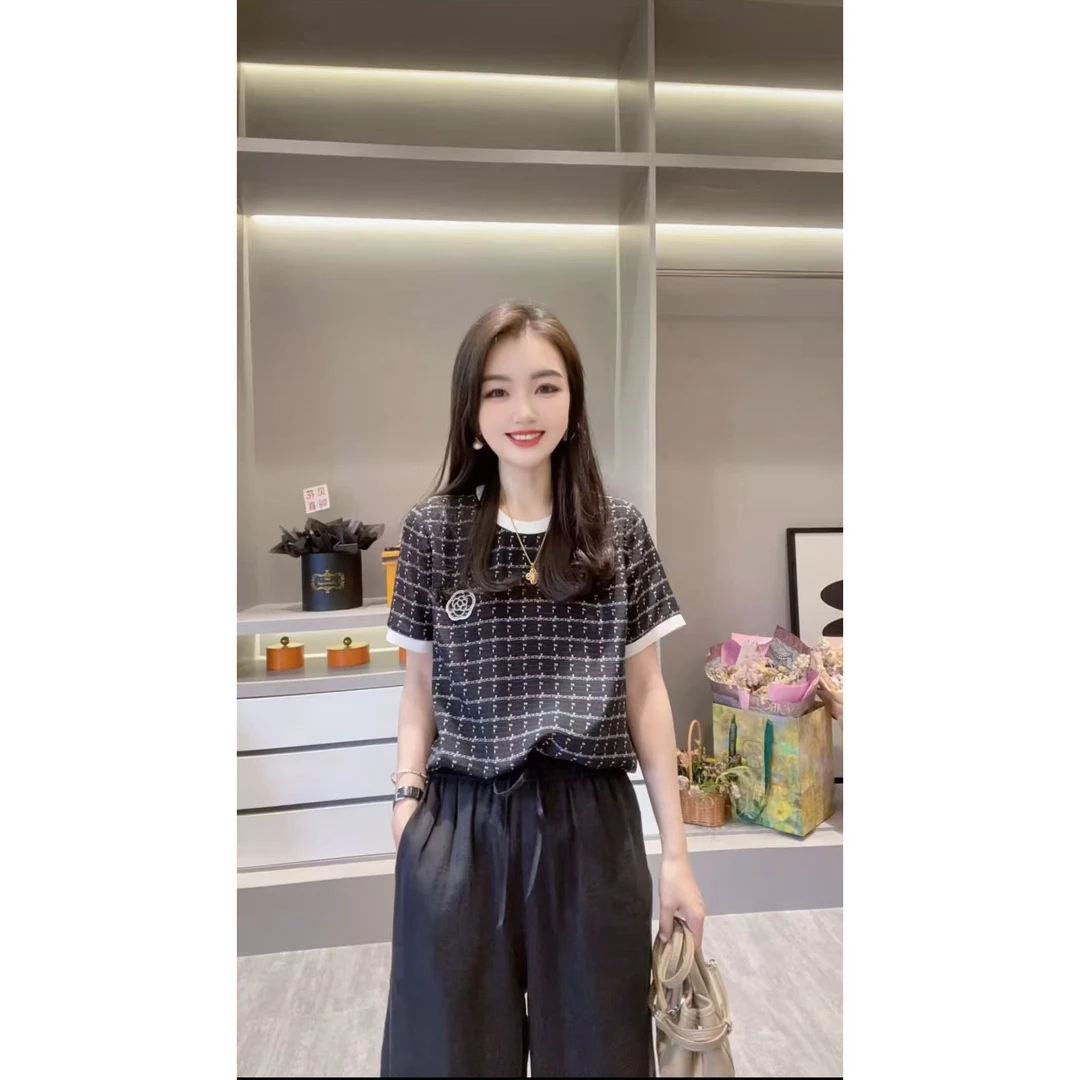 【方格山茶花】CHUN家时尚夏季经典百搭桑蚕丝双绉T恤