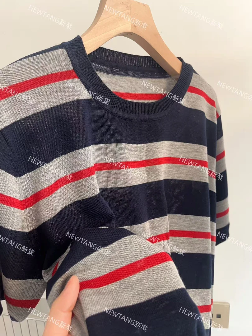 【波西广场】23“T丝衫”高品质设计感拼色条纹短袖