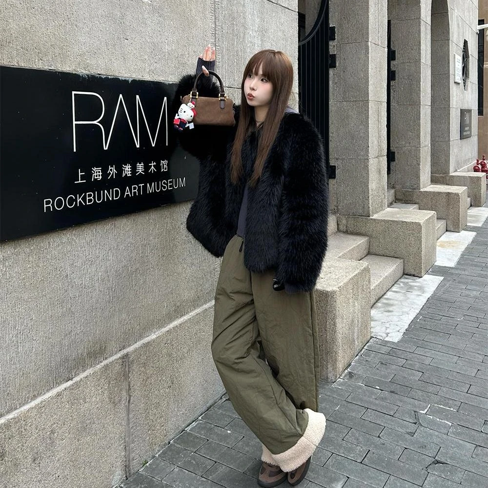 D YANGJUN 【年中福利】葫芦纹摇粒绒棉裤保暖宽松直筒休闲裤长裤