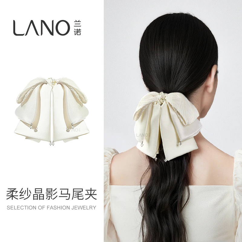 兰诺【杏花】浅色系蝴蝶结抓夹超仙气质发夹后脑勺显发量马尾夹